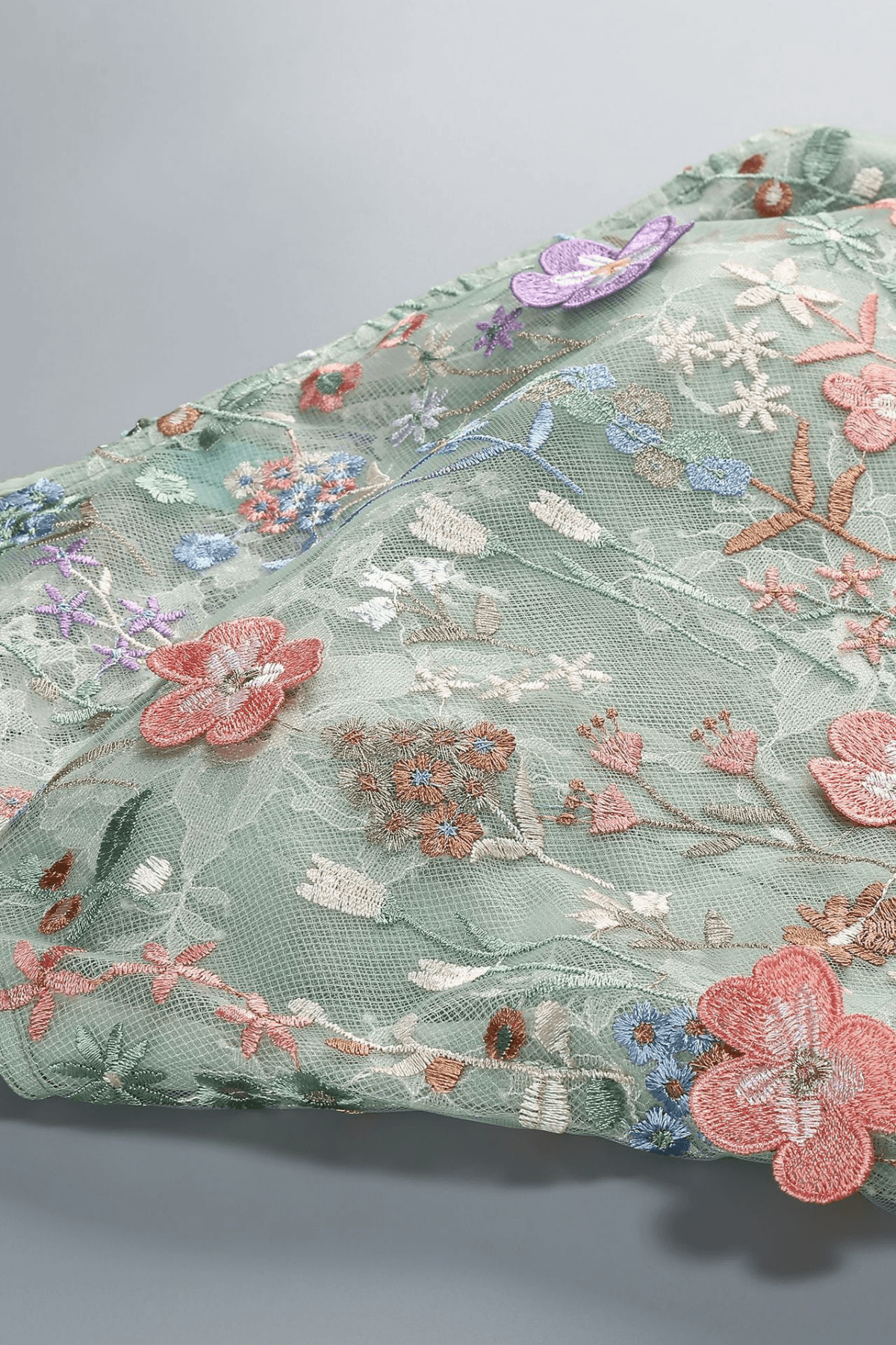 Green Floral One Shoulder Embroidered Maxi Dress