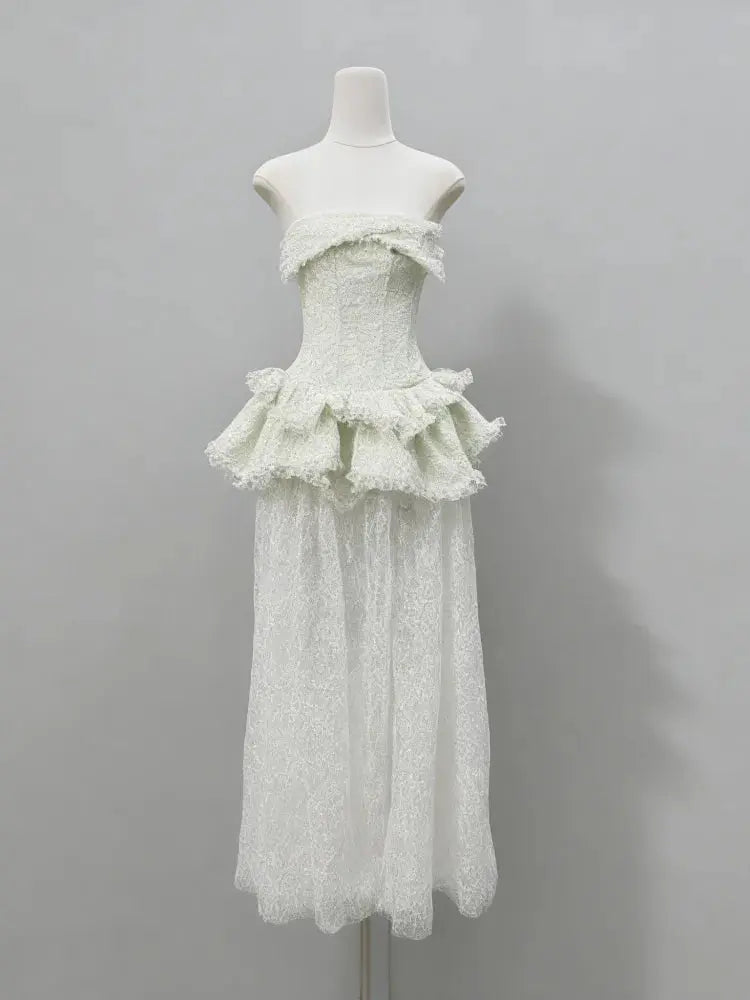 Fitted Lace-Paneled Maxi Dress in Green
