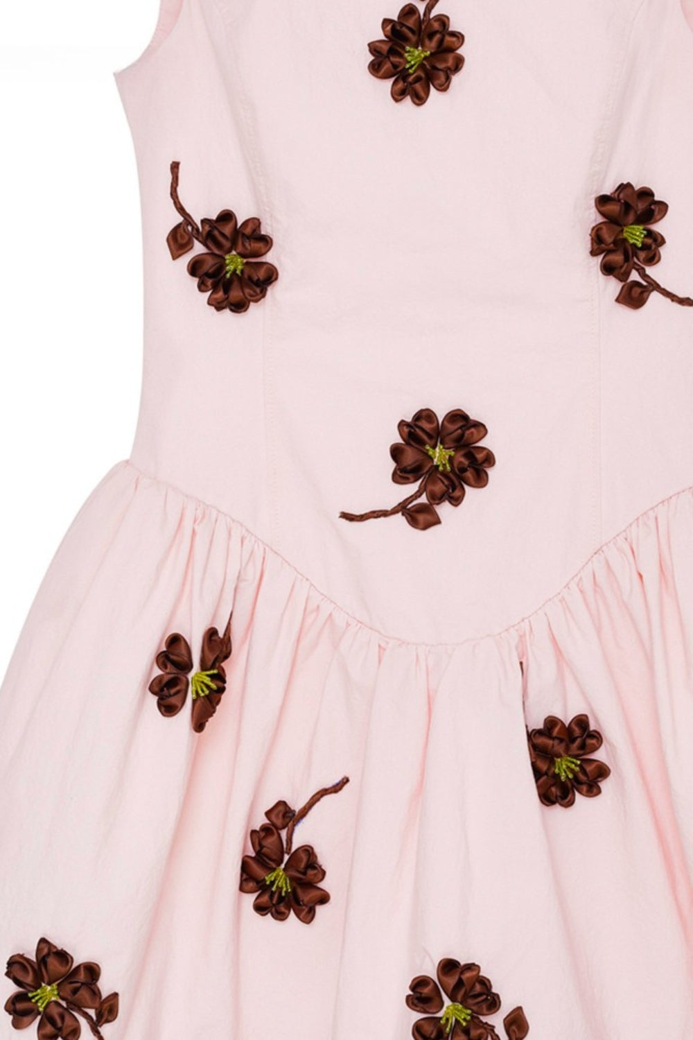 Flower Embellished Puffy Mini Dress in Pink