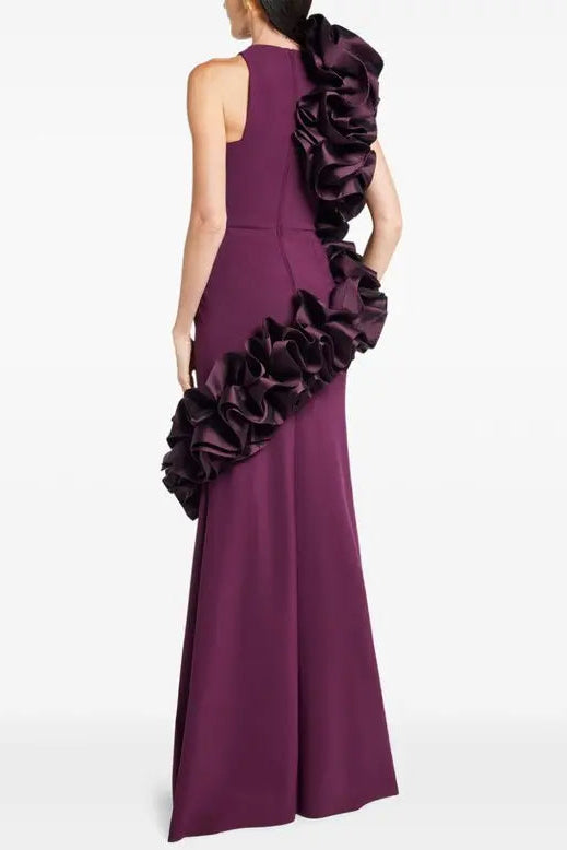 Ruffled-Bodycon Gown Claret