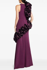 Ruffled-Bodycon Gown Claret