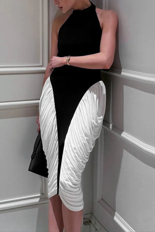 Colorblock Patchwork Sleeveless Midi Dress