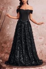 Bailey Off Shoulder Lace Floral Evening Dress