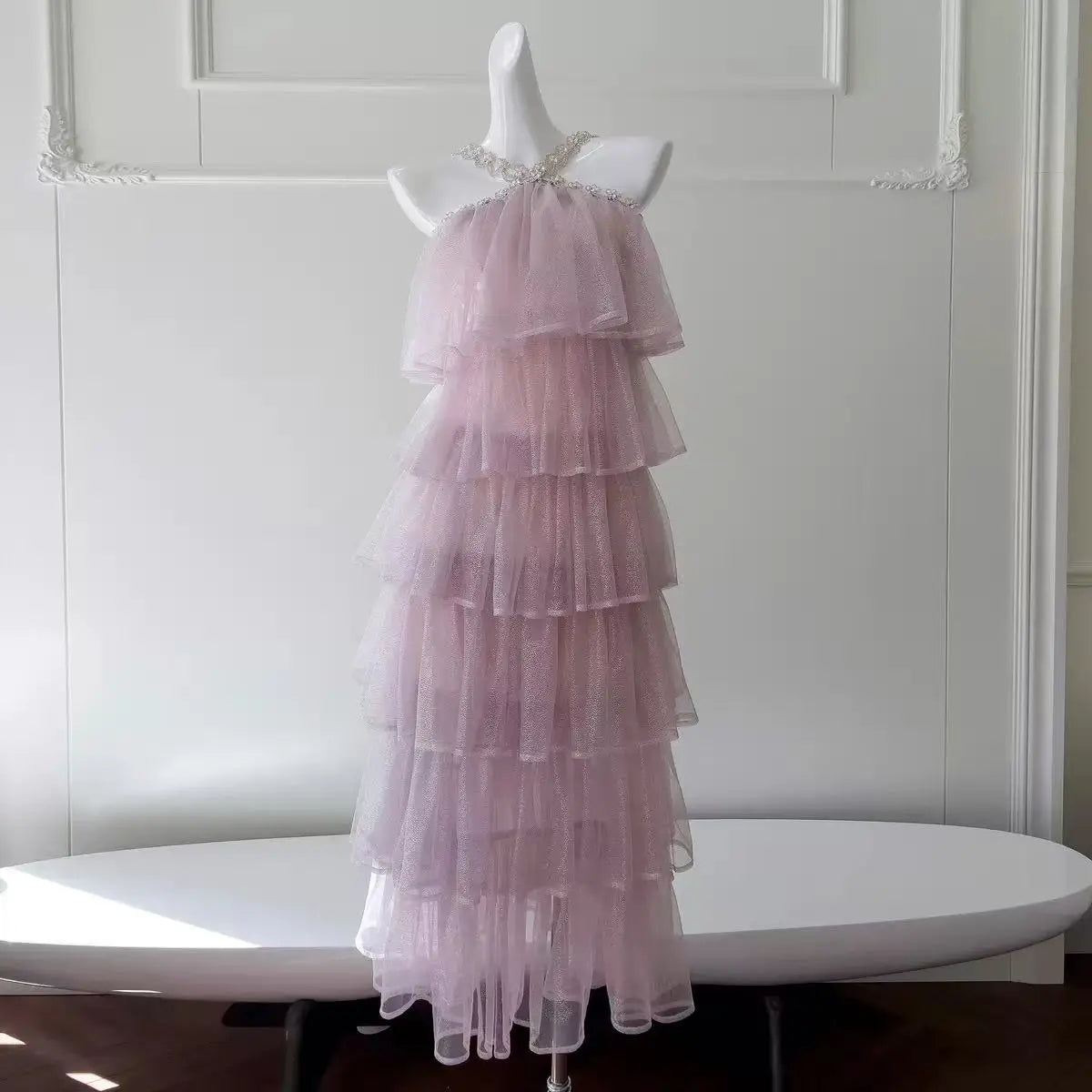 Sleeveless Diamond Chain Cake evening Dress