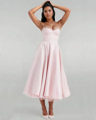 Satin Corset Layered A-Line Midi Dress - Baby Pink