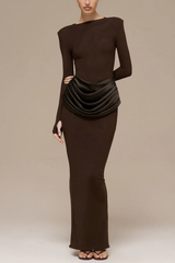 Brown Long Sleeve Bodycon Maxi Dress