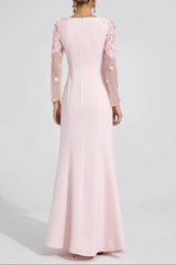 Pink Sequin Mesh Sleeve Maxi Dress