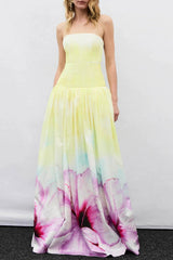 Printed Top Maxi Dress in Gradient Yellow