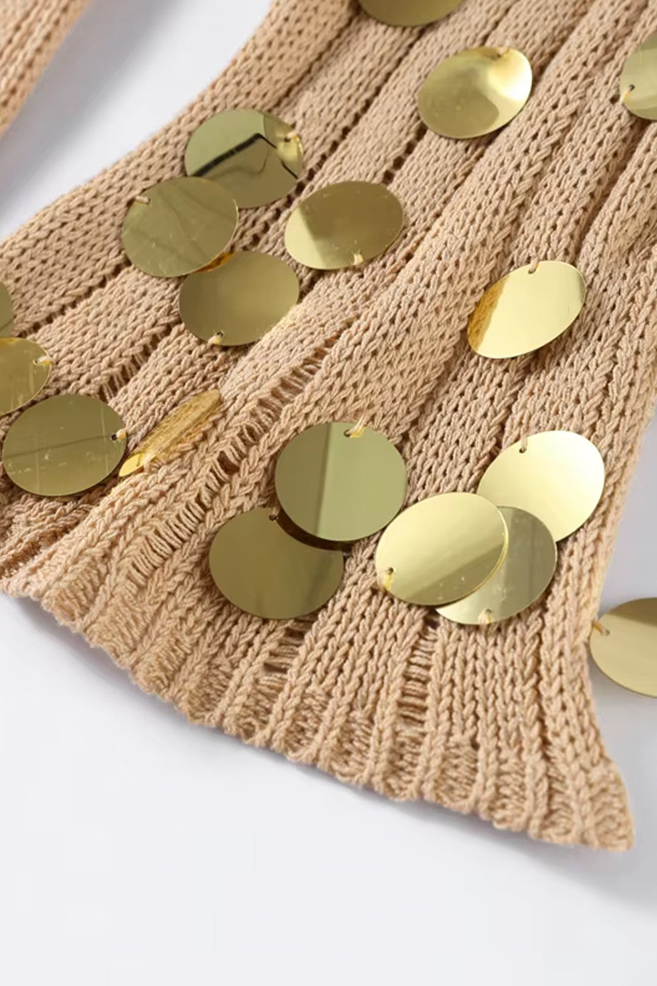 Golden Aura V-Neck Knitted Maxi Dress