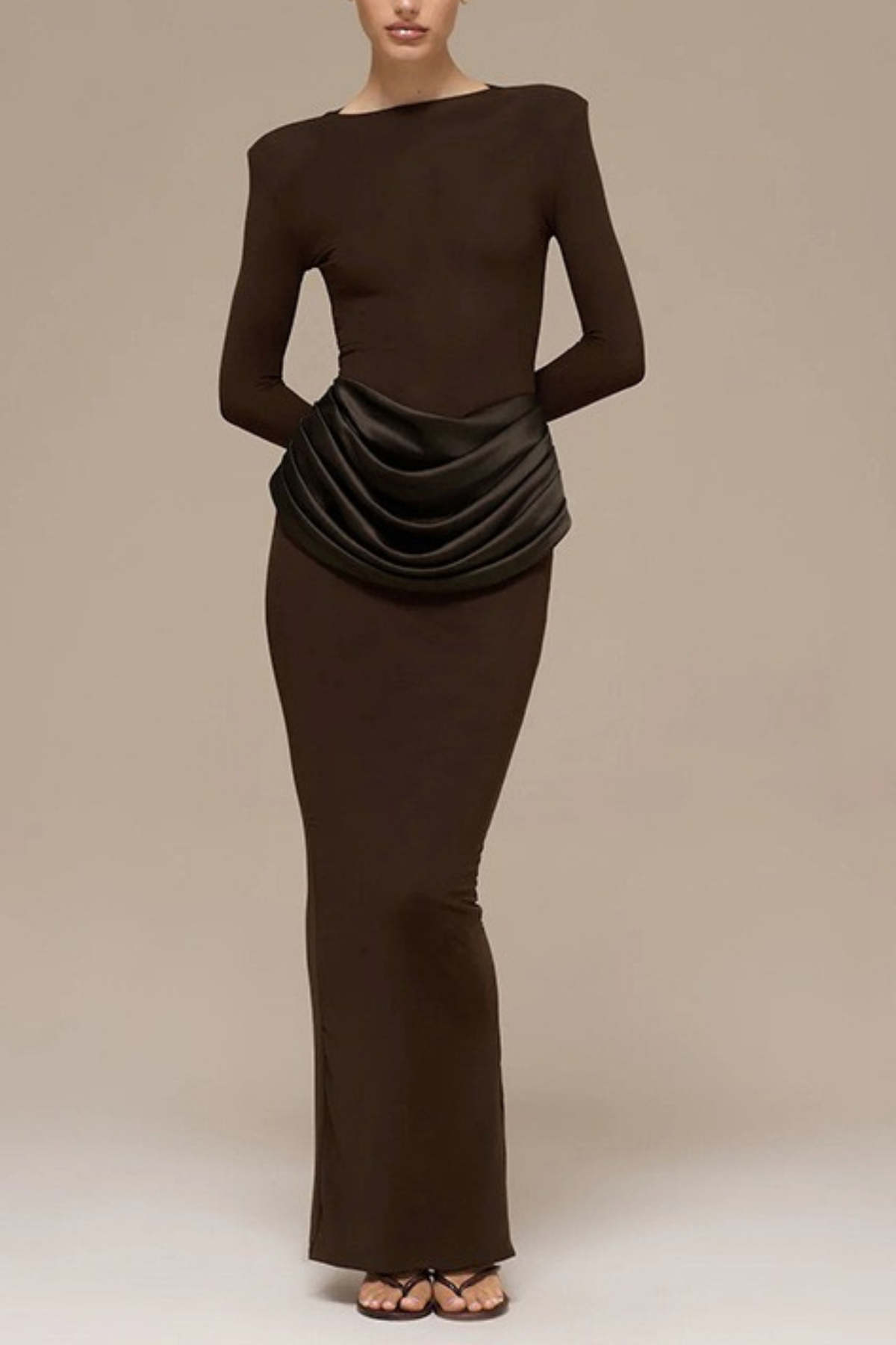 Brown Long Sleeve Bodycon Maxi Dress