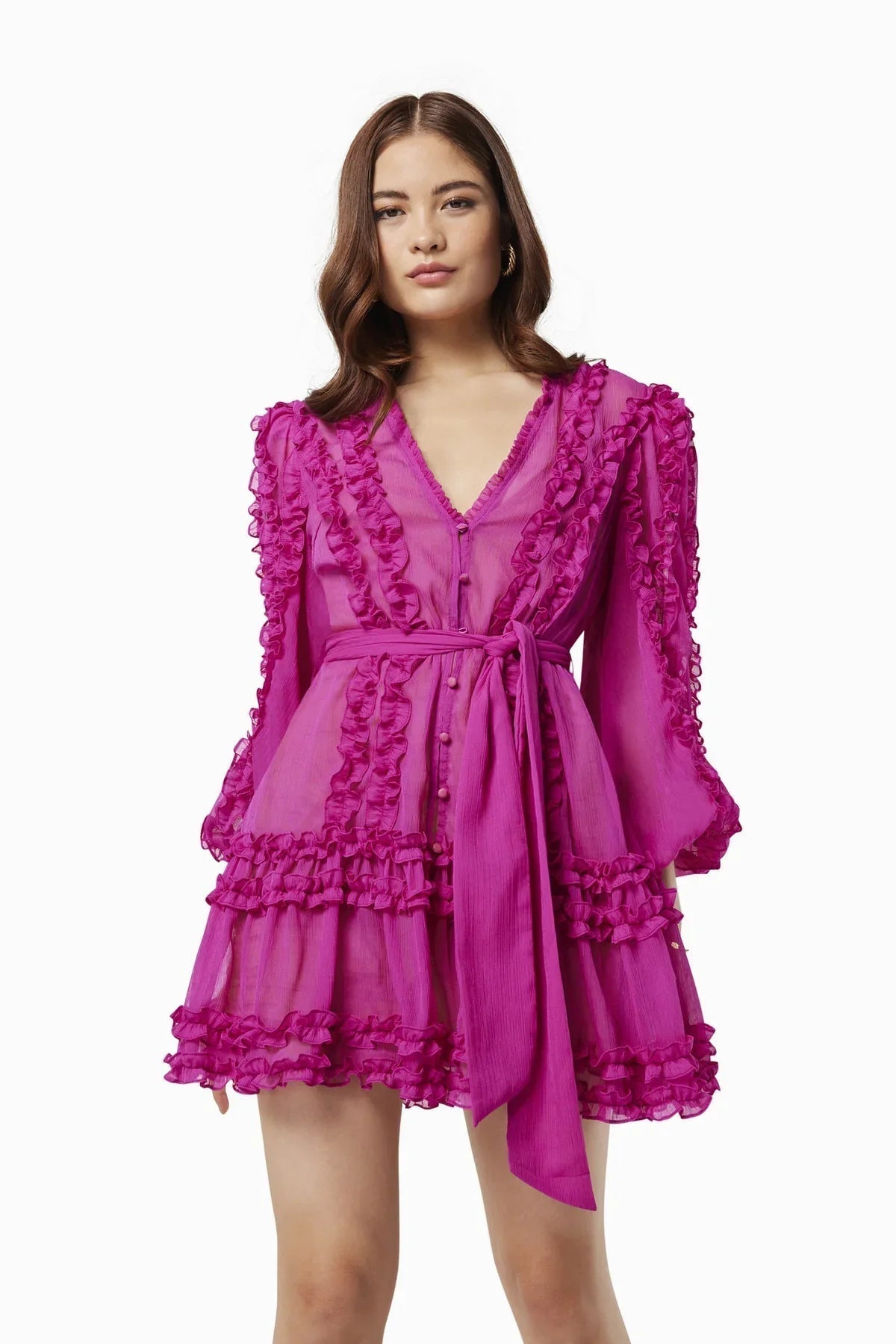 Flower Hem Mini Dress in Rose Red