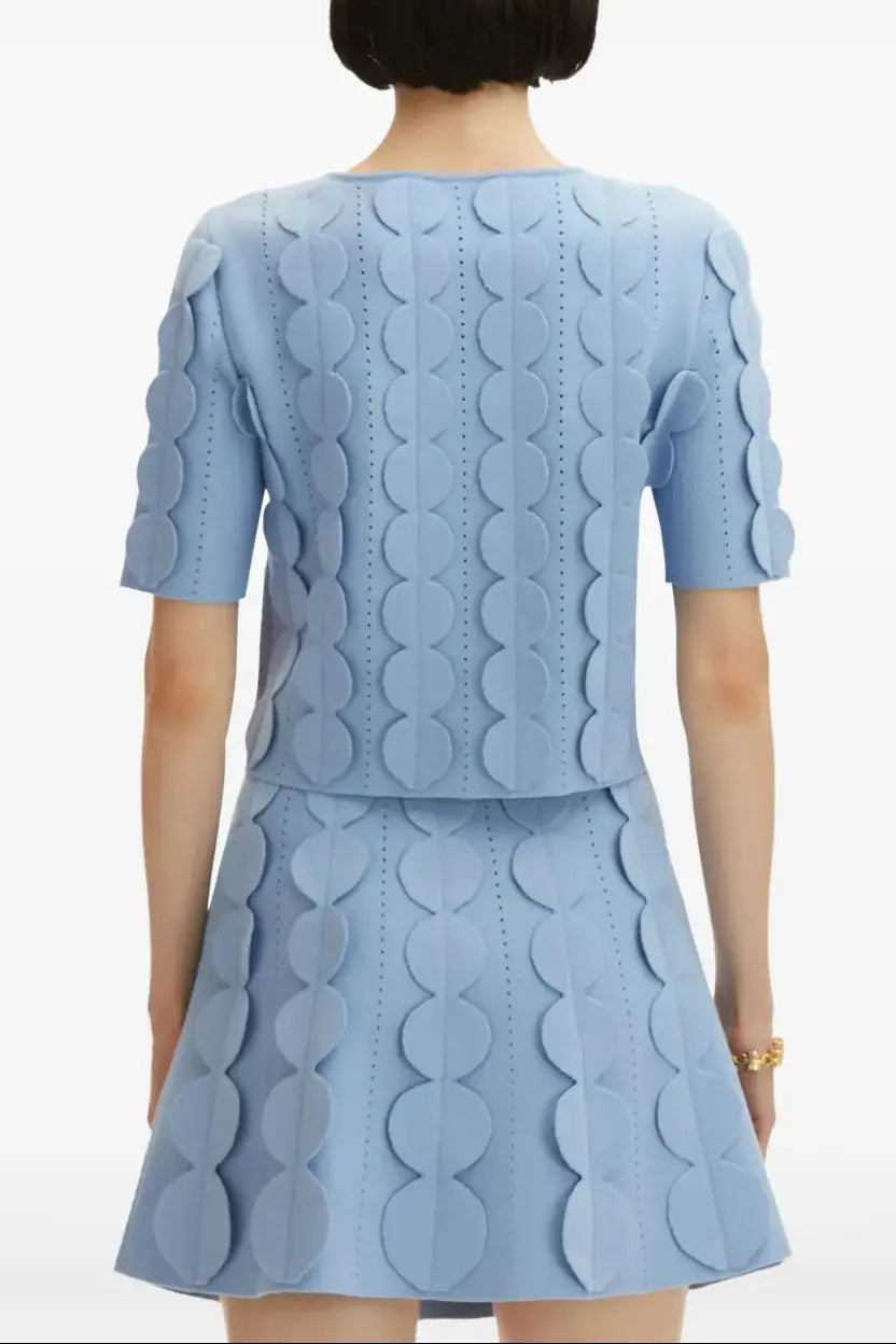 Blue Geometric Circle Pattern Cardigan Skirt Two-piece Set