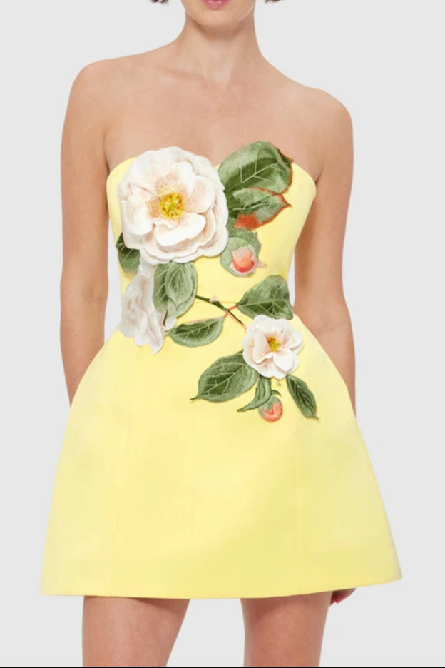 Floral Bustier Mini Dress in Yellow