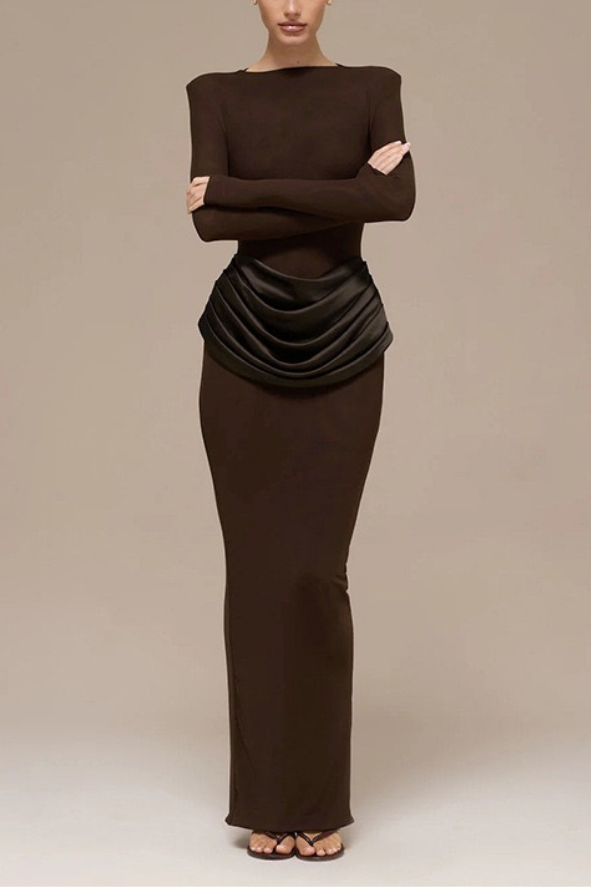Brown Long Sleeve Bodycon Maxi Dress