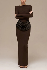 Brown Long Sleeve Bodycon Maxi Dress