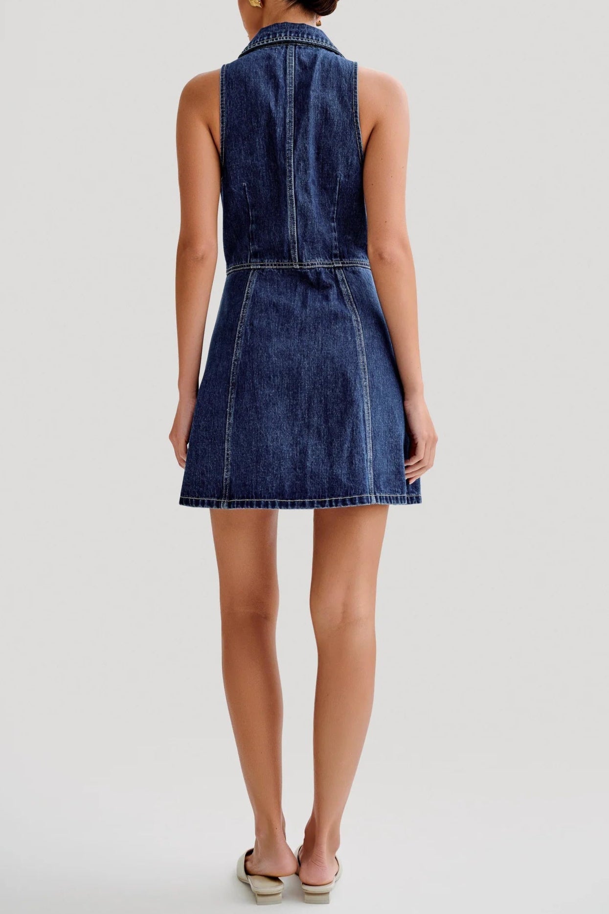 Collared Denim Mini Dress - Dark Blue