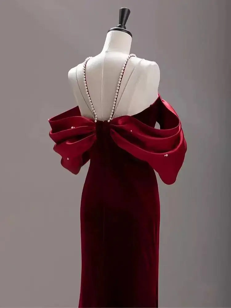 Off Shoulder Maxi Dress - Red