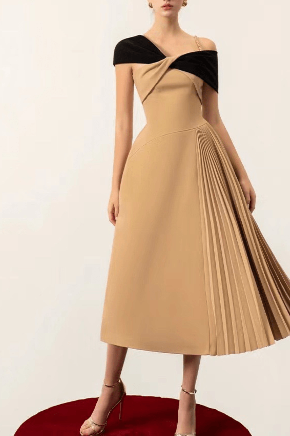 Two Tone Off-Shoulder Midi Dress