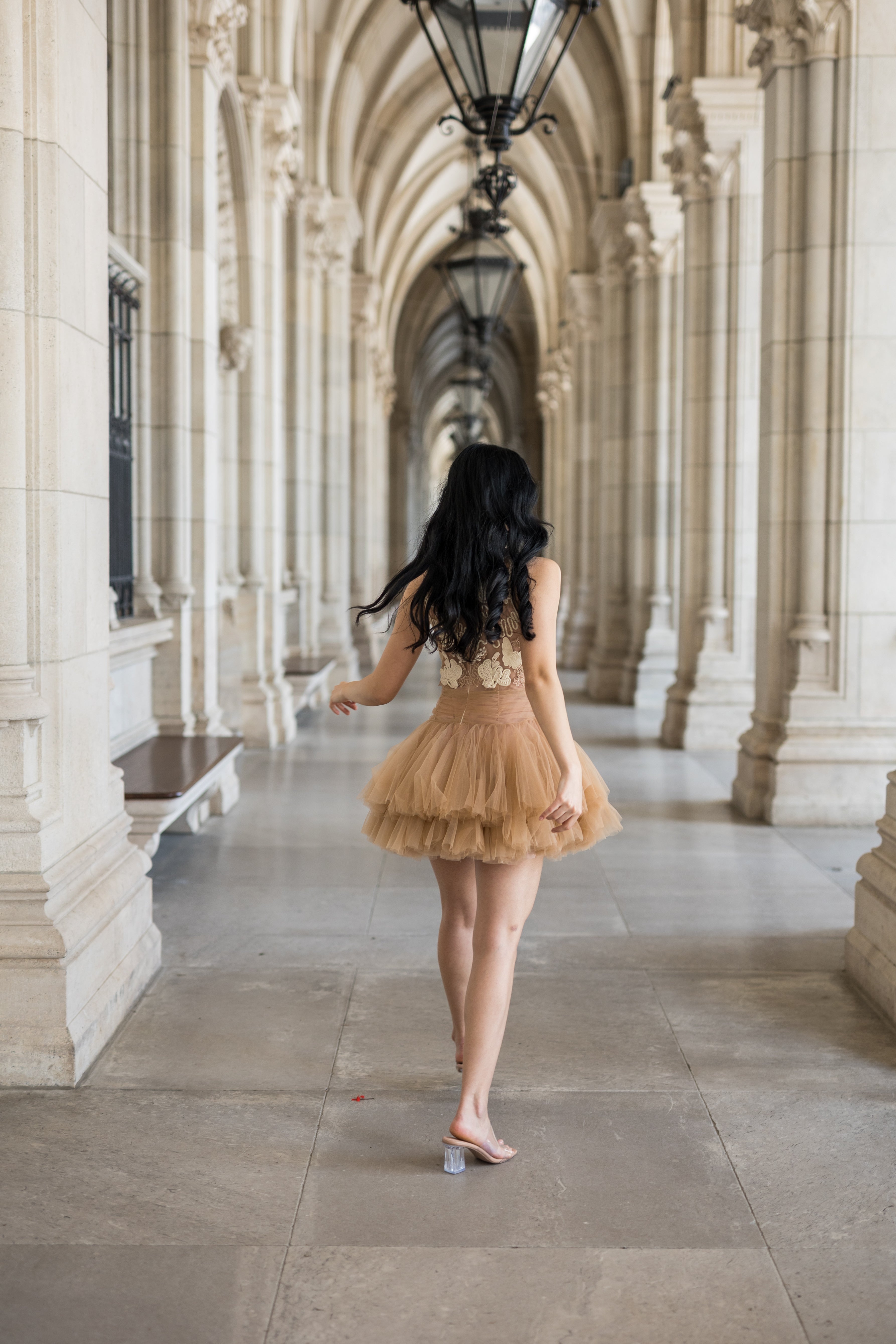Beige Mini Dress with 3D Applique