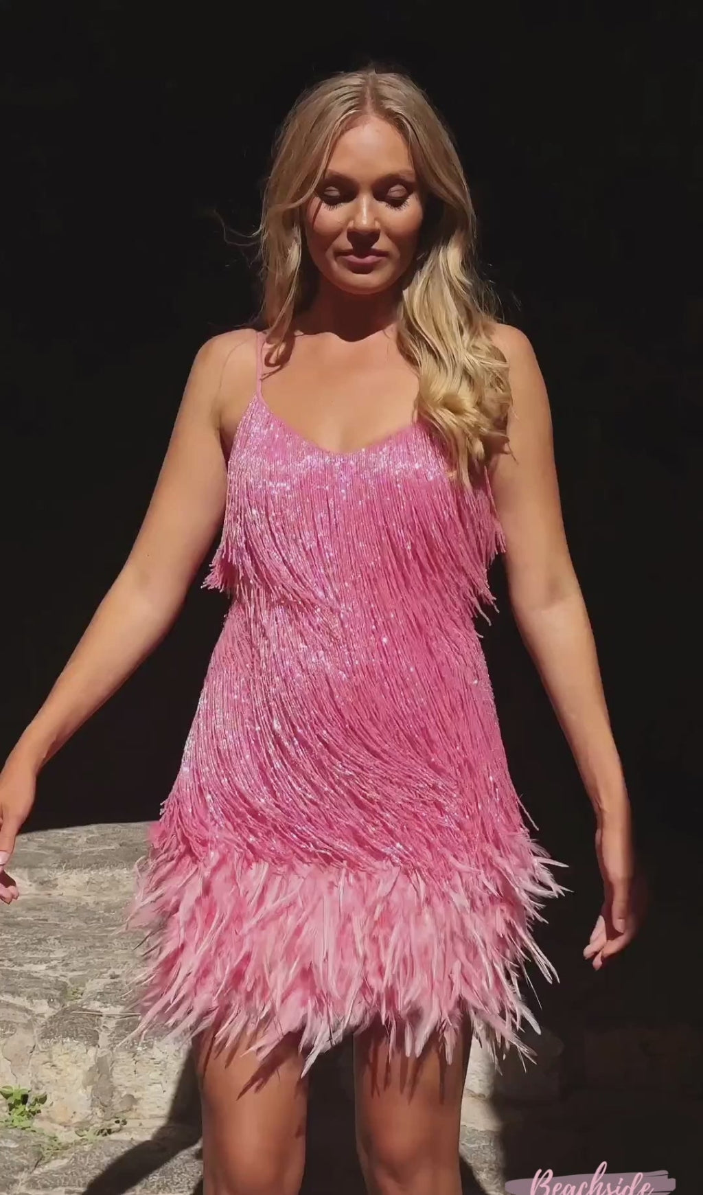 Pink Feather Mini Dress