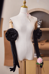 3D Rose Decor Black Long Gloves