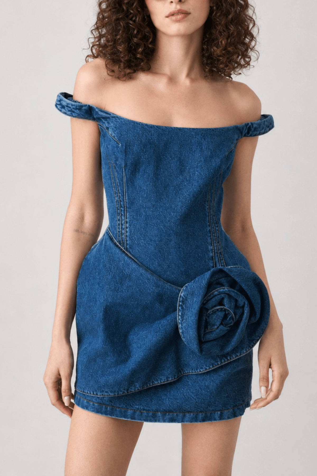 Off Shoulder 3D Rose Detail Corset Mini Dress