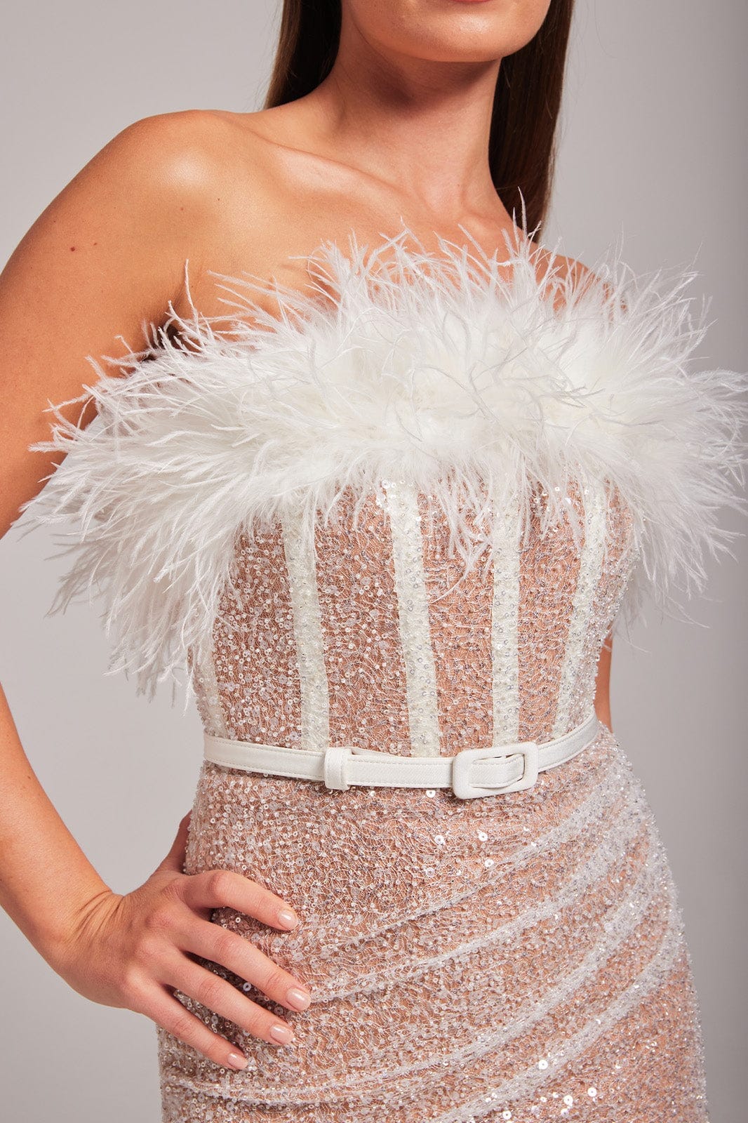 Sequin Feather Mini Dress