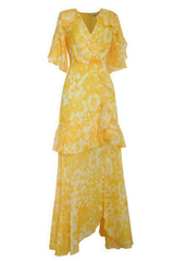 Floral Ruffle V-neck Yellow Maxi Dress