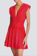 V-Neck Sleeveless Knit Mini Dress in Red