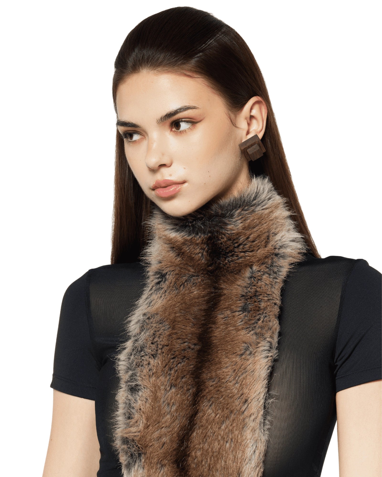 Furry Embellished Turtleneck Bodysuit in Black