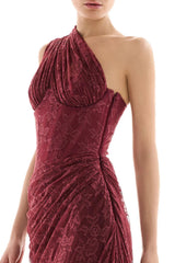 one-shoulder Lace Maxi Dress In Burgundy