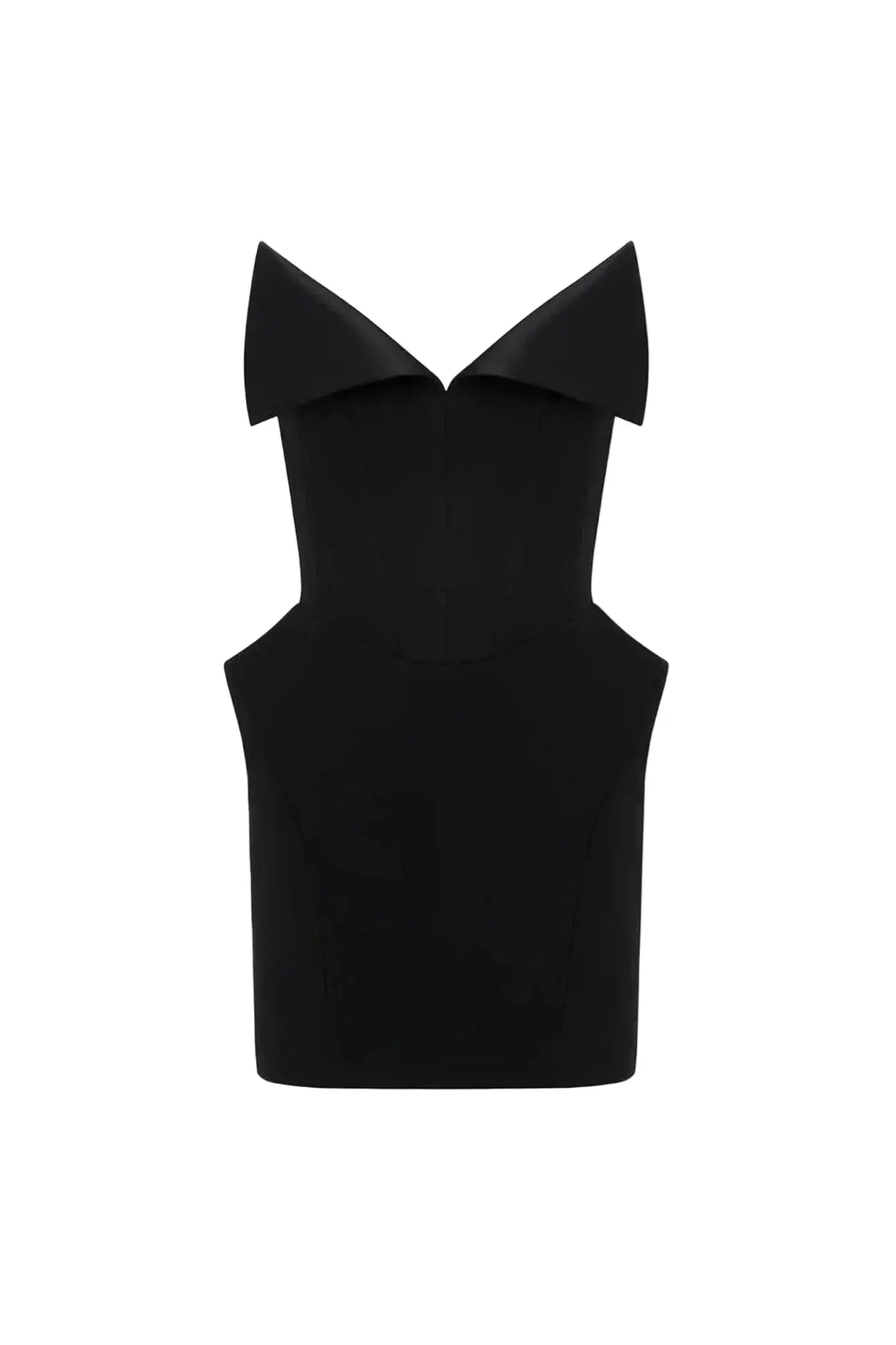 Folded Collar Corset Mini Dress in Black