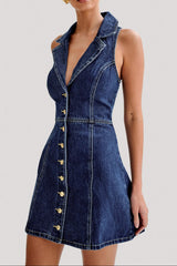 Collared Denim Mini Dress - Dark Blue