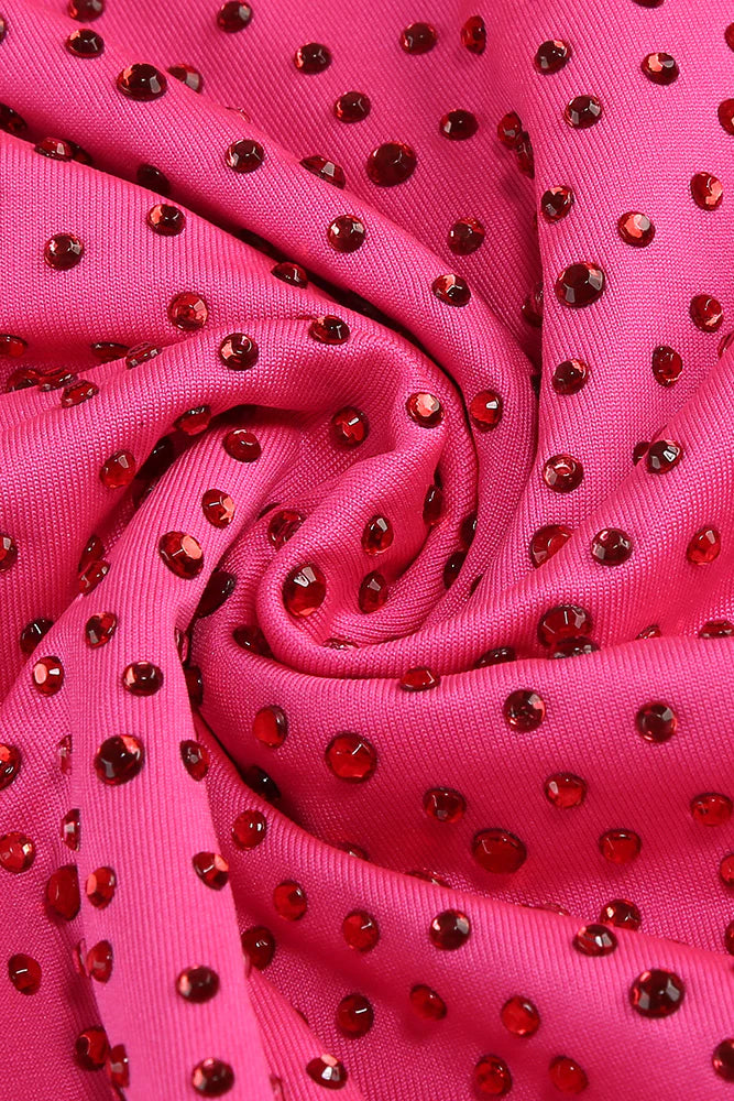 Crystal Embellished Cutout Maxi Dress in Rose Red