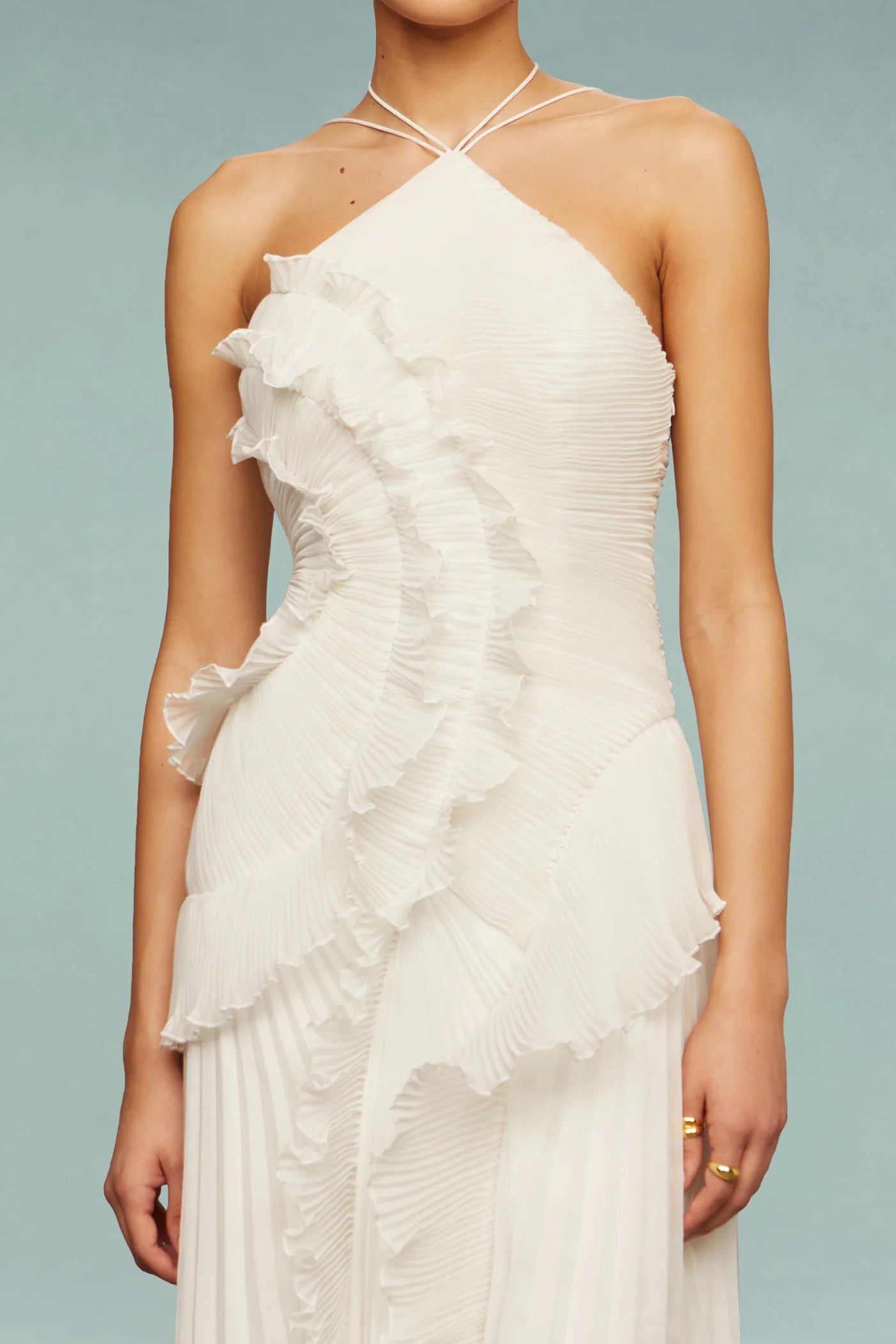 Sleeveless Folds Maxi Dress in Light White