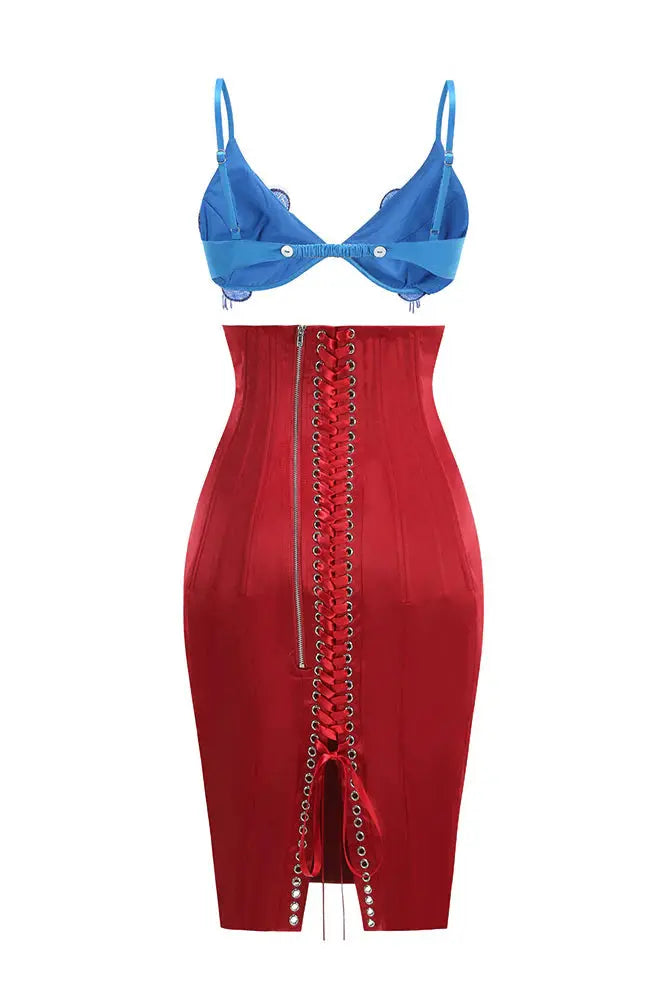 Red Lace-up Mini Dress Set