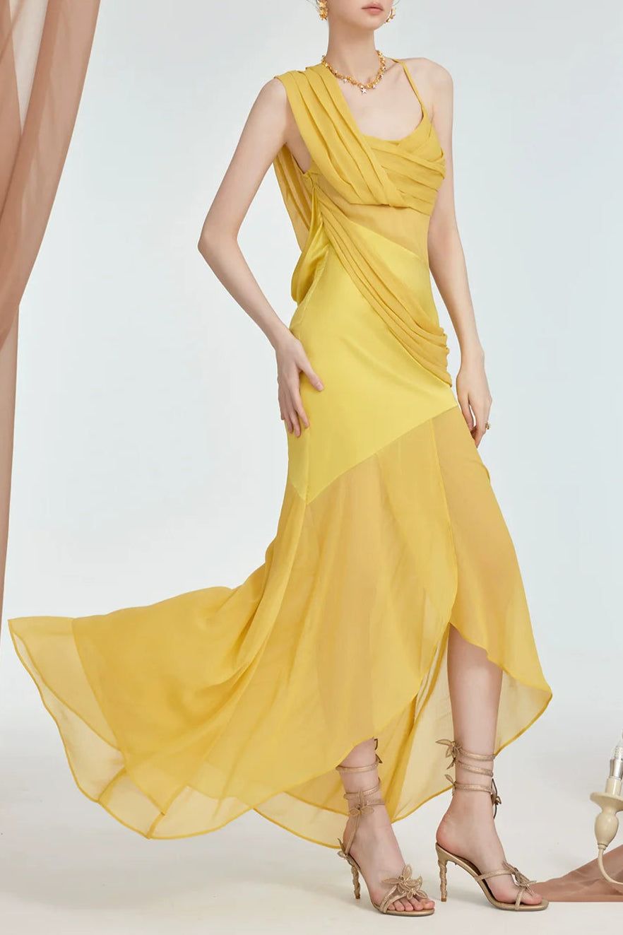 Backless Hem Maxi Dress in Yellow
