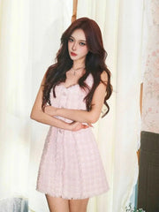 Pink Square Neck Trim Mini Dress