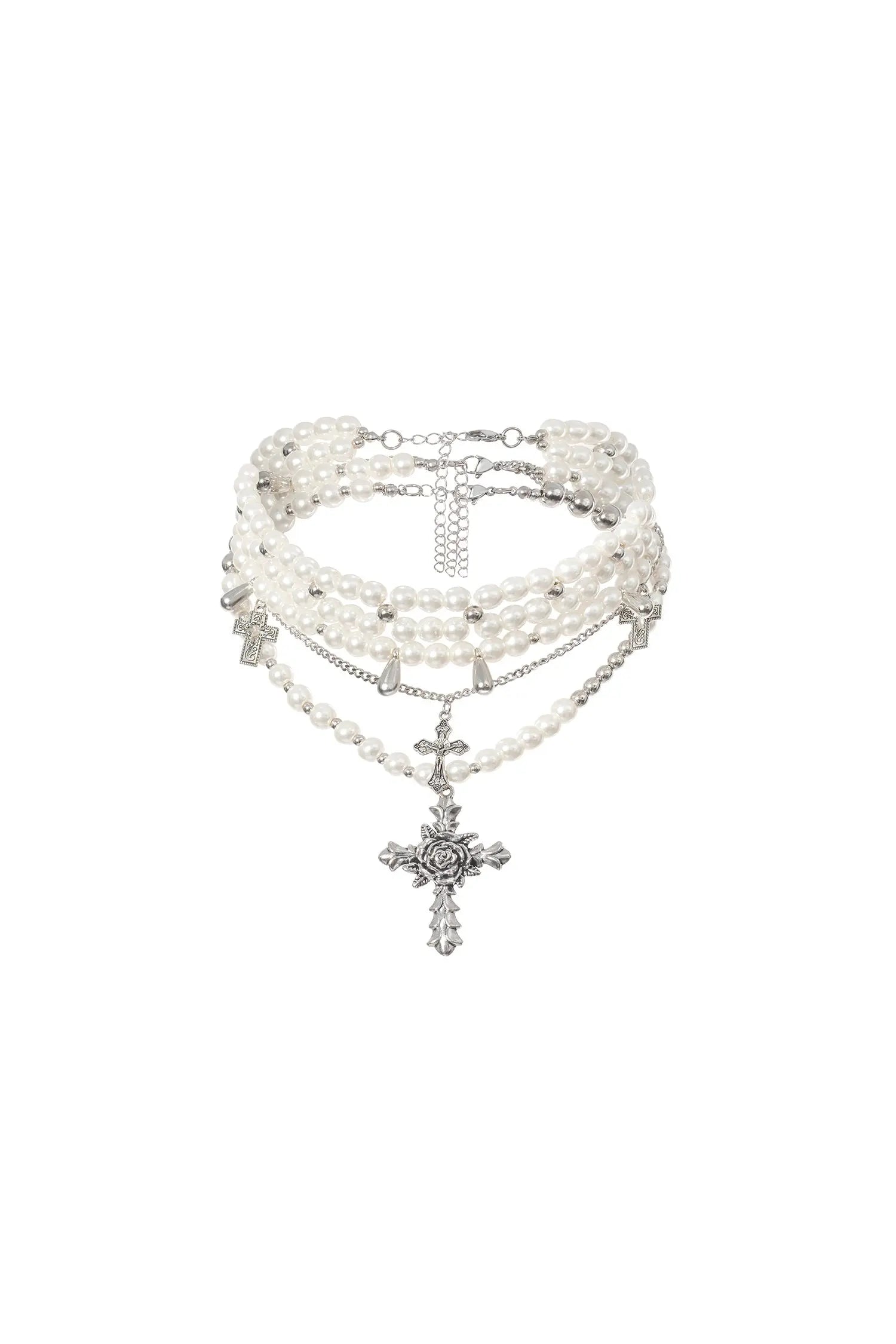 Triple Pearls Cross Necklace