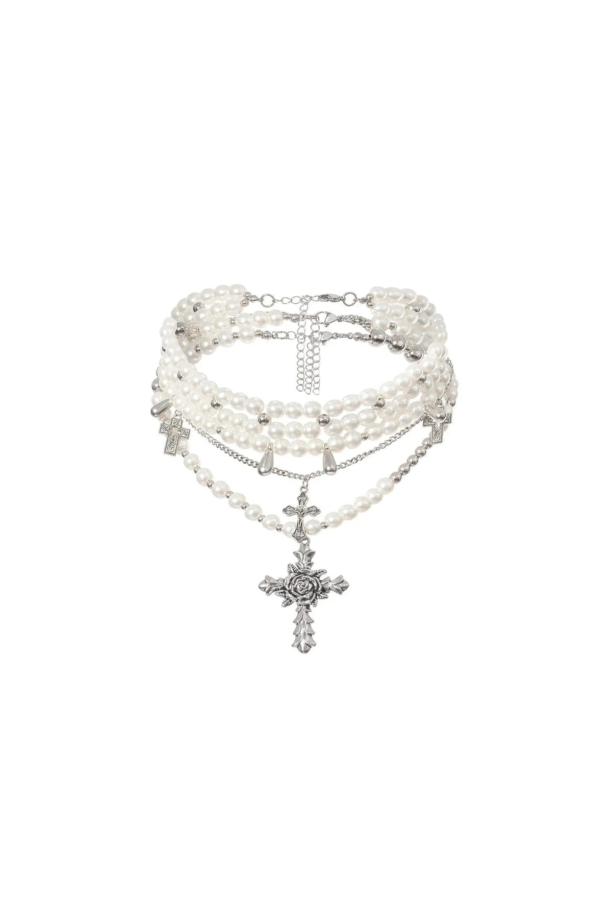 Triple Pearls Cross Necklace