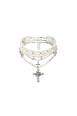 Triple Pearls Cross Necklace