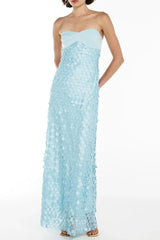 Lace Sequin Backless Maxi Dress in Blue
