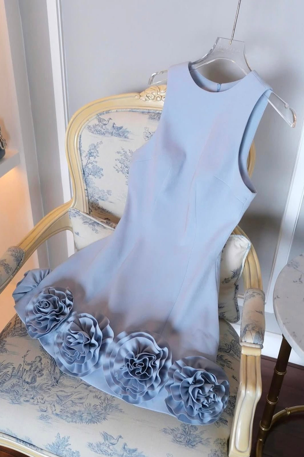 3D Flower Mini Dress In Blue