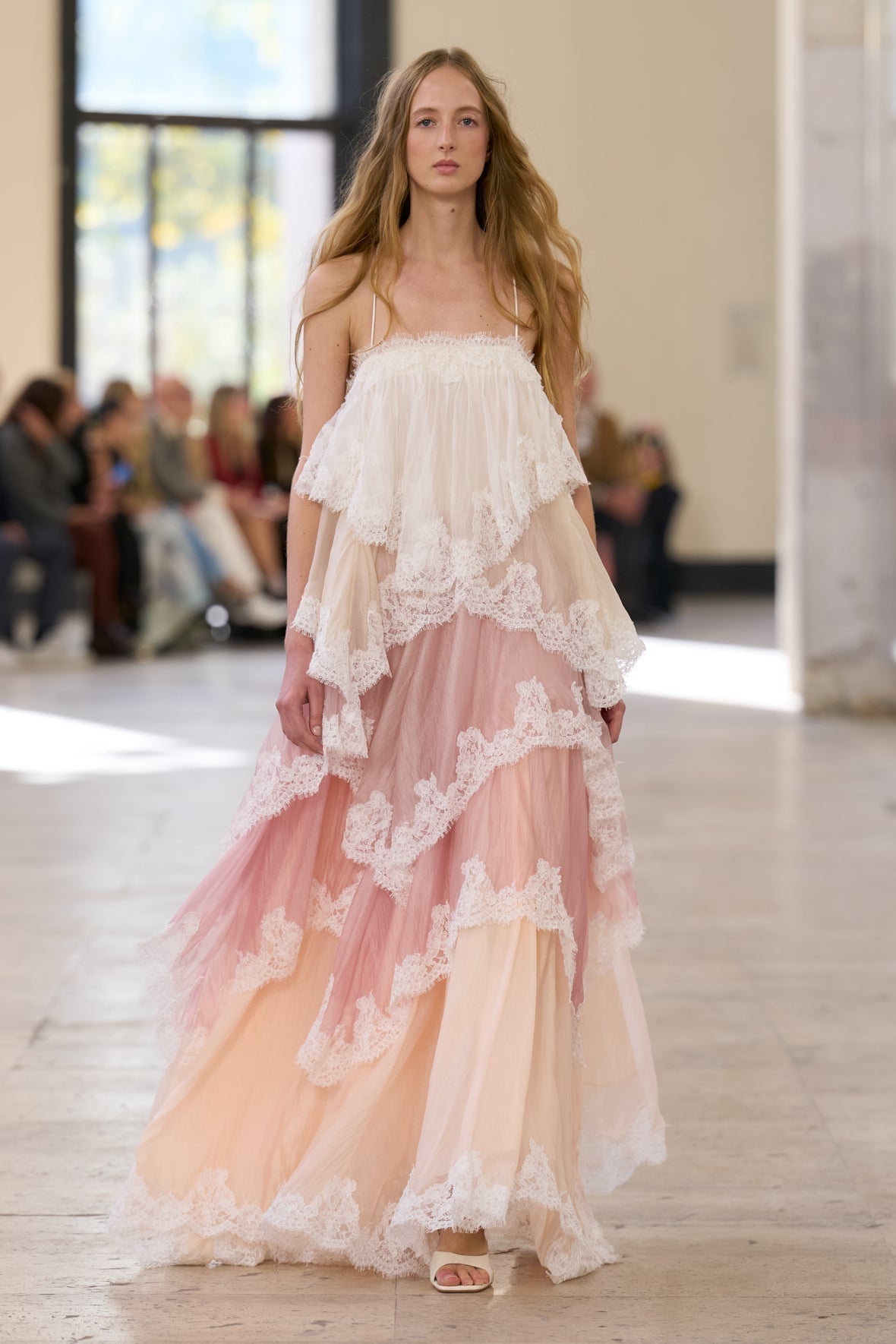 Flowy Strap Lace Trim Maxi Dress