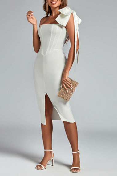 One-Shoulder Midi Dress in White