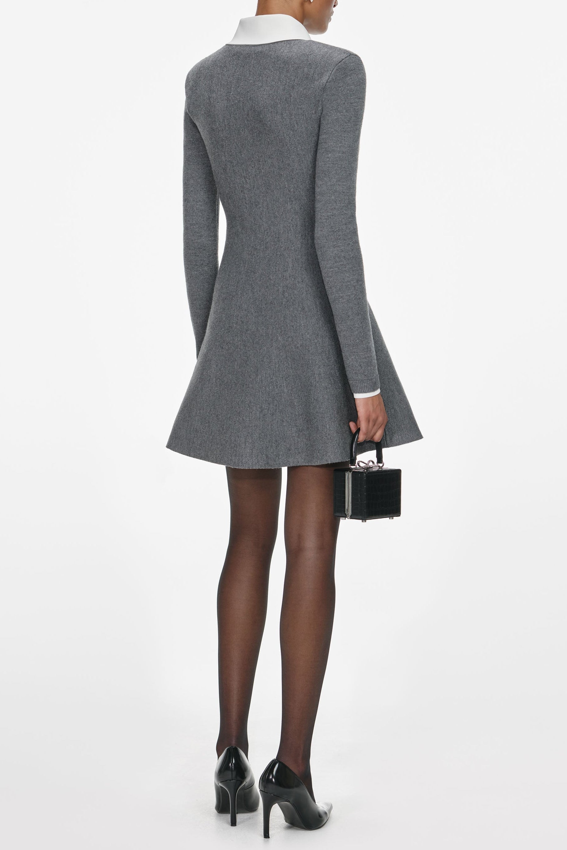 Grey Flower Collared Knit Mini Dress