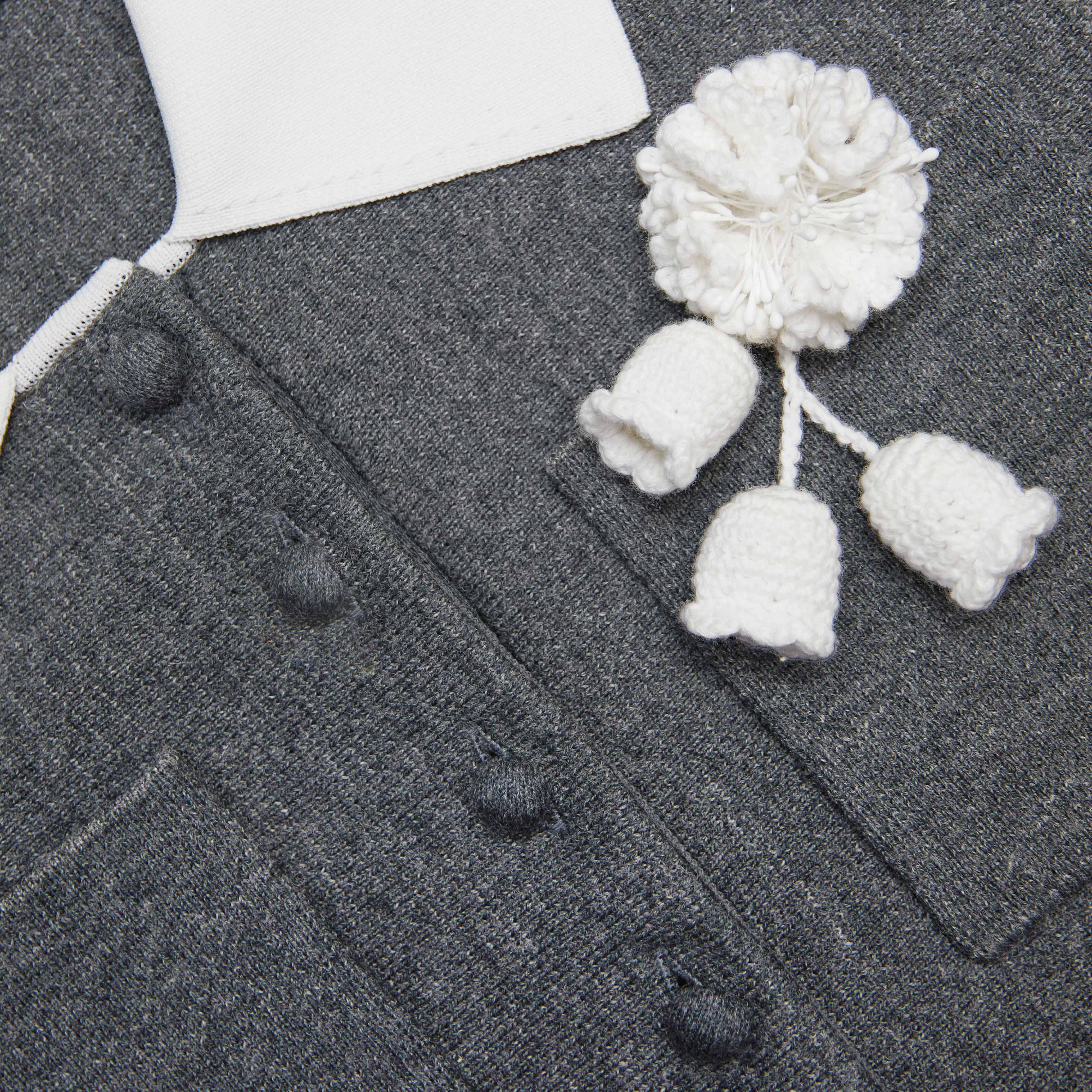 Grey Flower Collared Knit Mini Dress