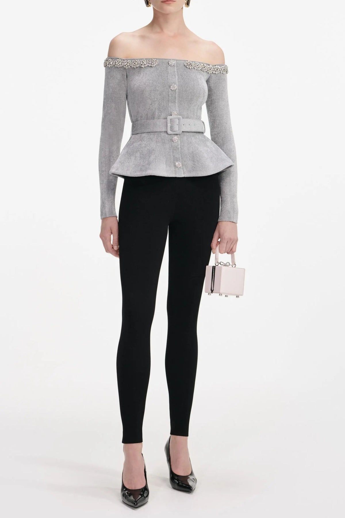 Grey Knit Crystal Trim Top