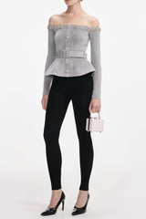 Grey Knit Crystal Trim Top