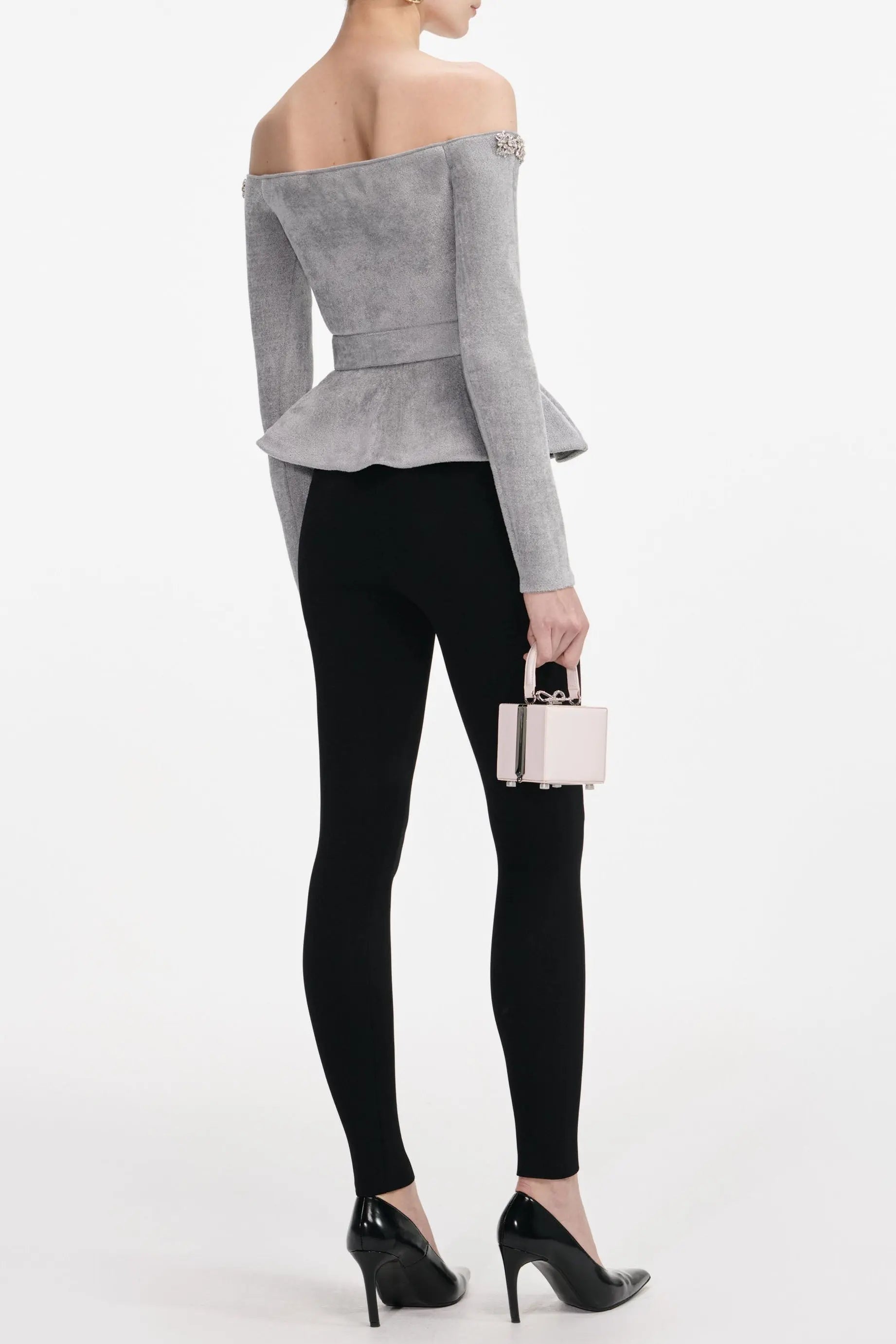 Grey Knit Crystal Trim Top